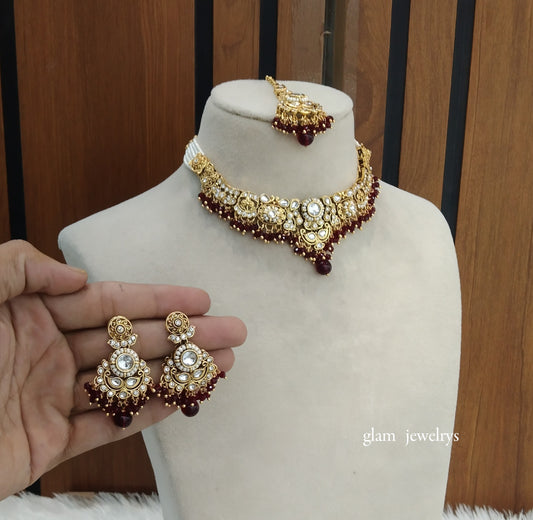 Gold Maroon Kundan Choker Indian jewellery Gopi sets