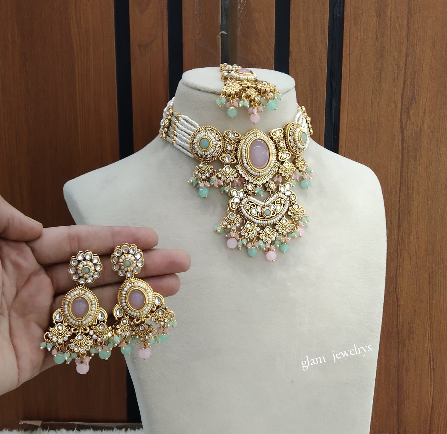 Mint Pink Kundan Choker Indian jewellery Urvi sets