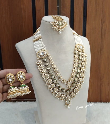 Gold White Kundan Long necklace Set/ kundan Indian jewellery Sunita sets