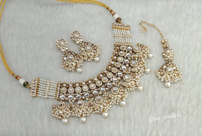 Gold White Kundan necklace Set/ kundan Indian jewellery Eisha sets