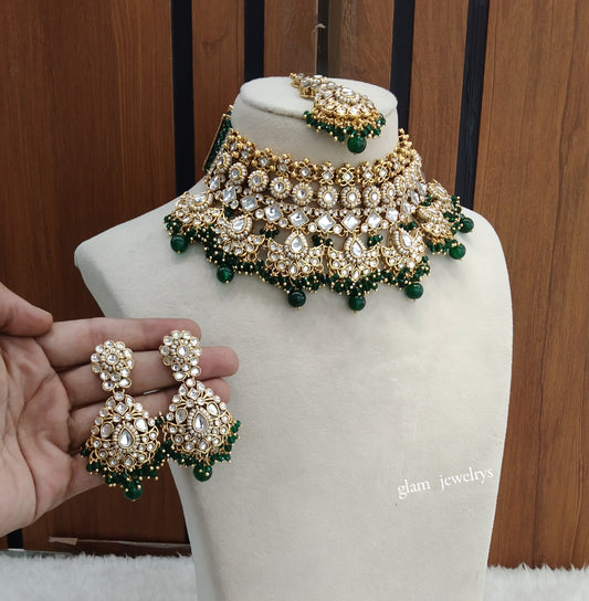 Gold Green Kundan necklace Set/ kundan Indian jewellery Eisha sets