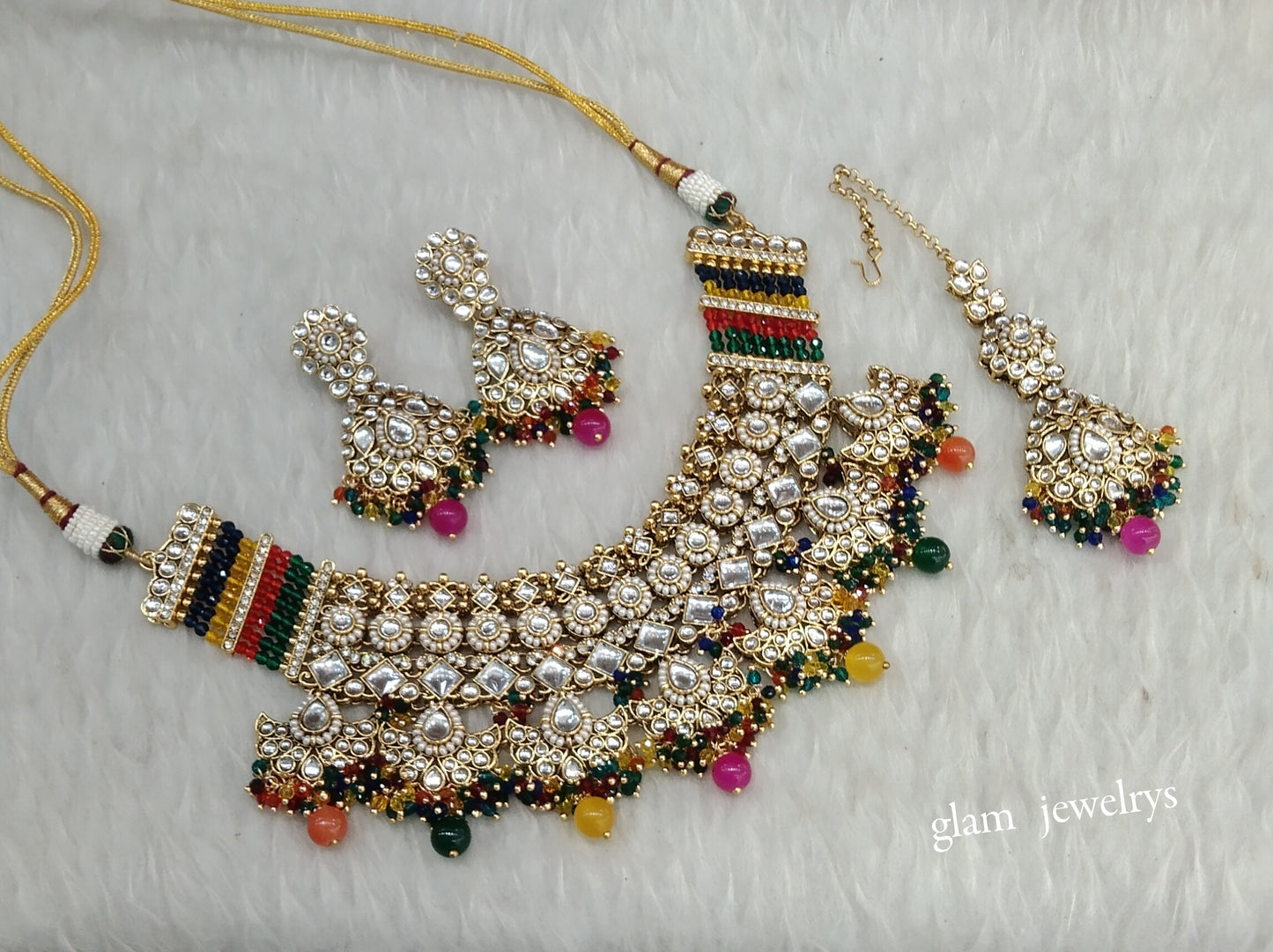 Gold Multi Color Kundan necklace Set/ kundan Indian jewellery Eisha sets