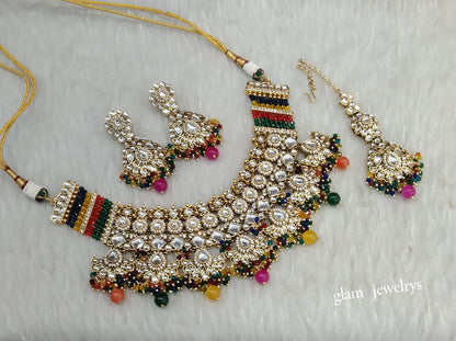 Gold Multi Color Kundan necklace Set/ kundan Indian jewellery Eisha sets