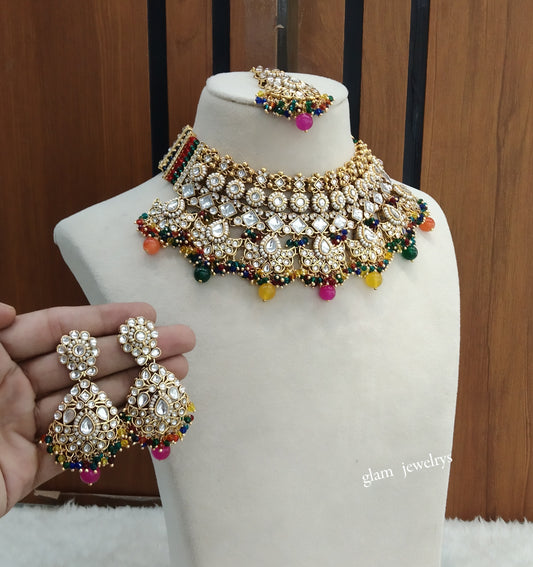 Gold Multi Color Kundan necklace Set/ kundan Indian jewellery Eisha sets