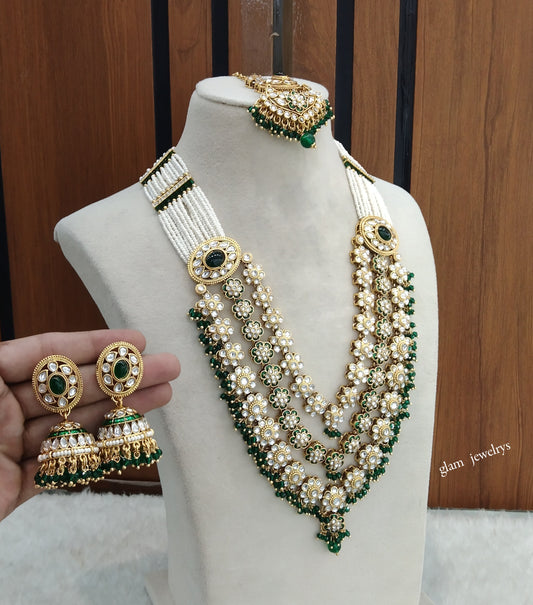 Gold Green Kundan Long necklace Set/ kundan Indian jewellery Sunita sets