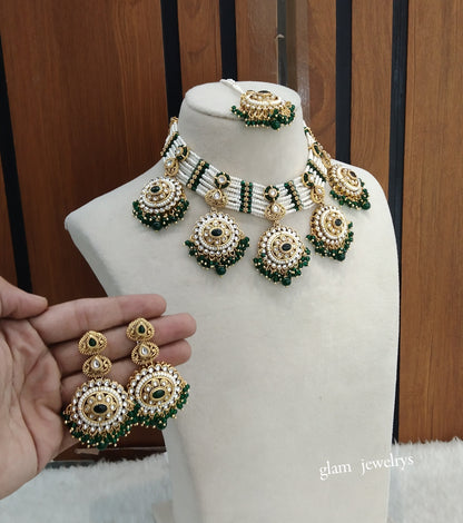 Gold Green Kundan necklace Set/ kundan Indian jewellery Sunita sets