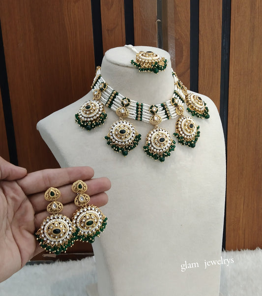 Gold Green Kundan necklace Set/ kundan Indian jewellery Sunita sets