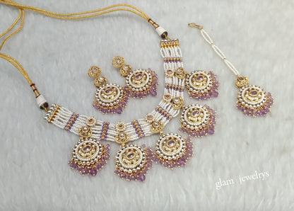 Gold Purple Kundan necklace Set/ kundan Indian jewellery Sunita sets