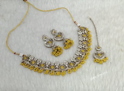Antique Yellow Necklace Indian Jewelry Anvi Set