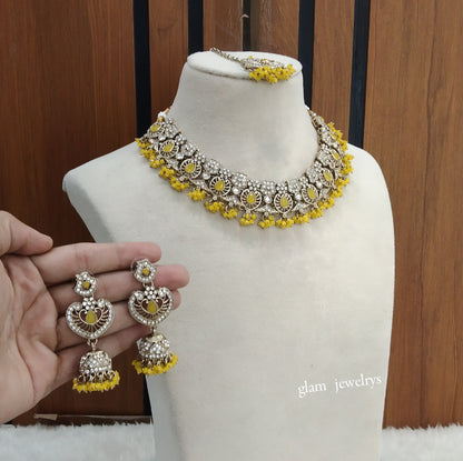 Antique Yellow Necklace Indian Jewelry Anvi Set