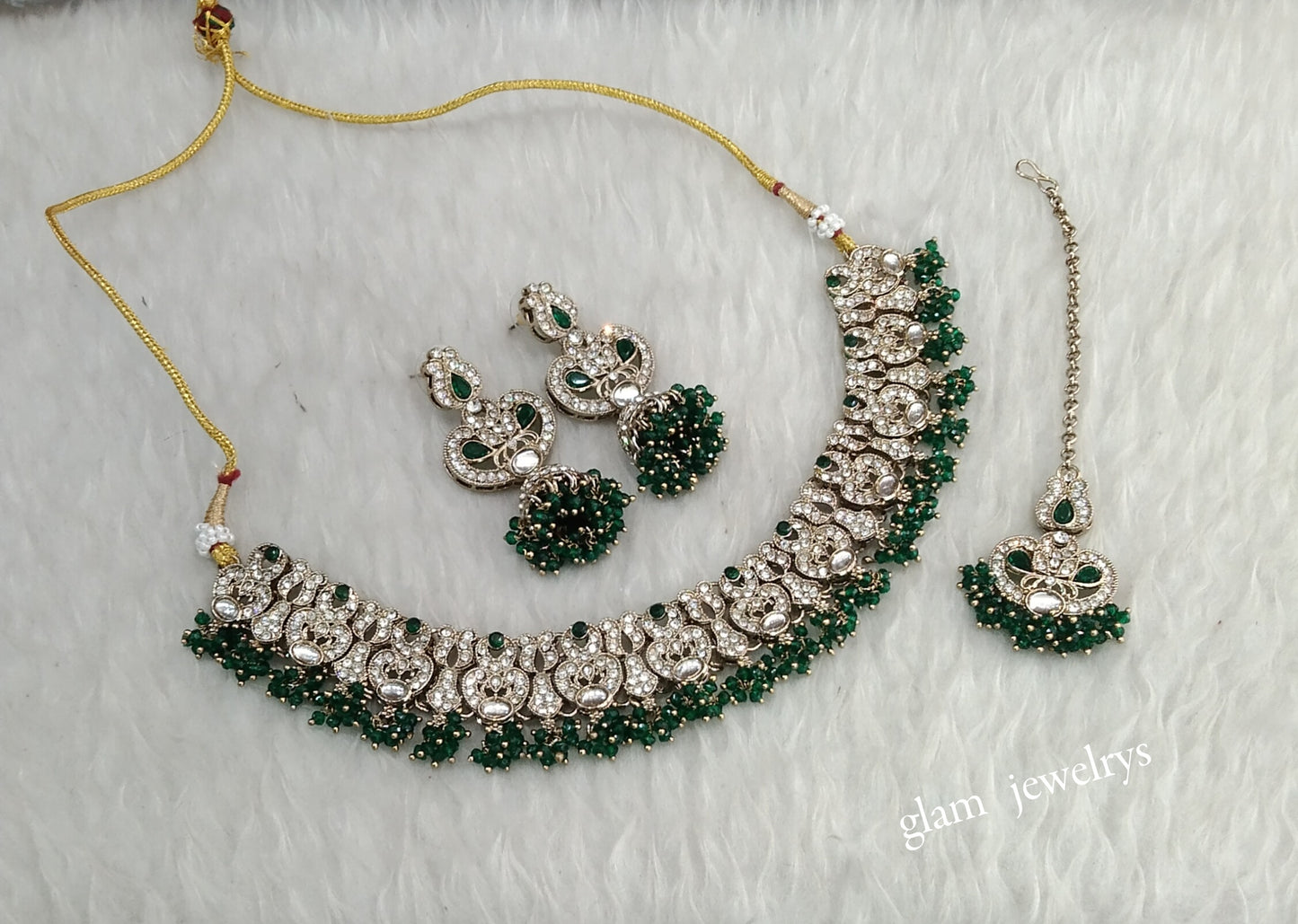 Antique Green Necklace Indian Jewelry Anvi Set