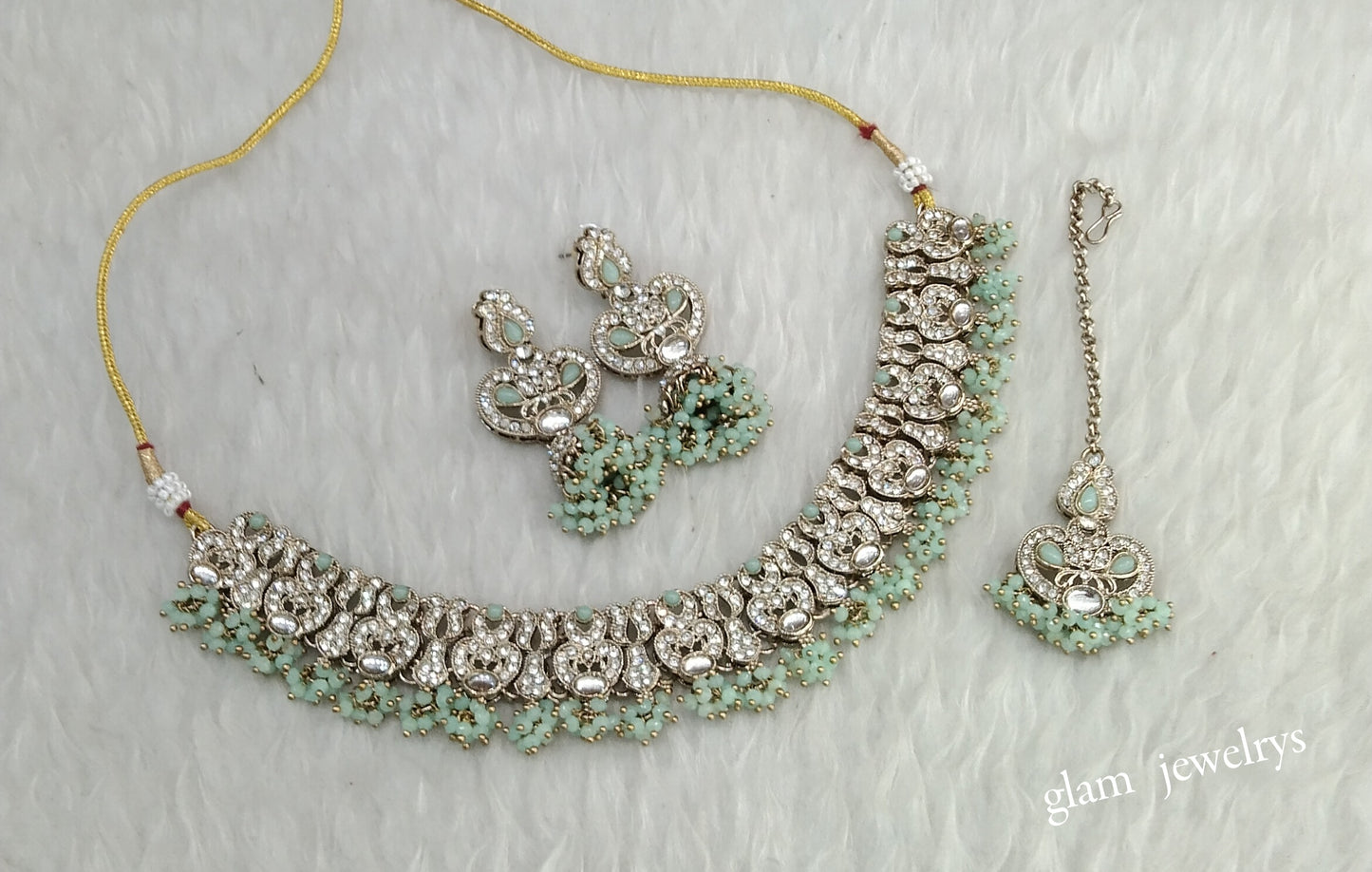 Antique Mint Necklace Indian Jewelry Anvi Set