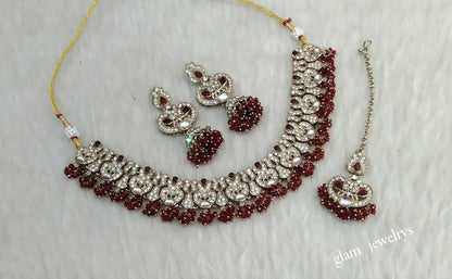 Antique Maroon Necklace Indian Jewelry Anvi Set