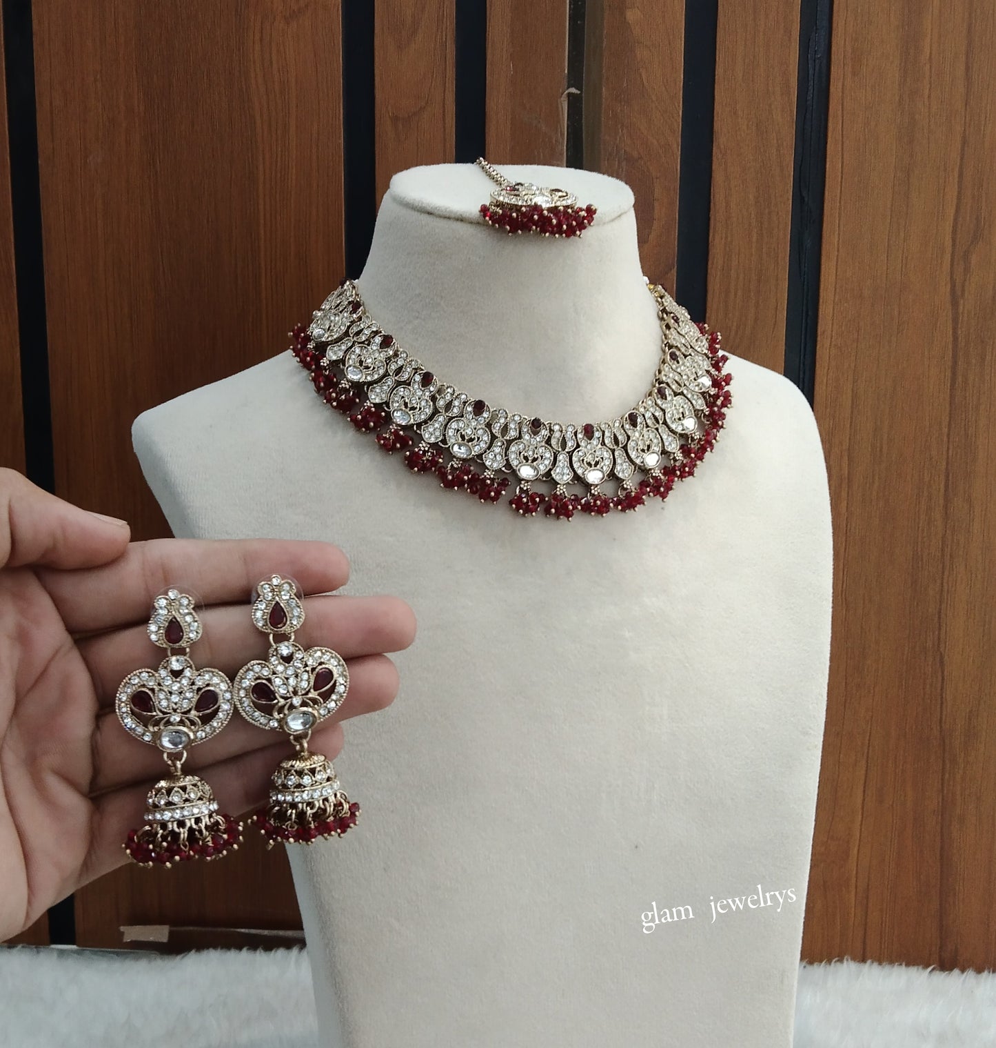 Antique Maroon Necklace Indian Jewelry Anvi Set