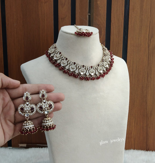 Antique Maroon Necklace Indian Jewelry Anvi Set