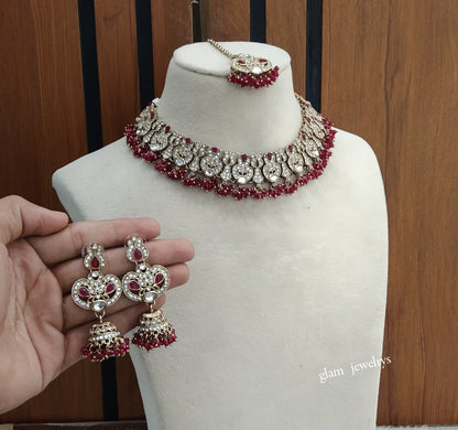 Antique Magenta Necklace Indian Jewelry Anvi Set