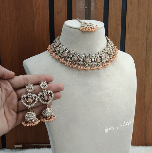 Antique Peach Necklace Indian Jewelry Anvi Set