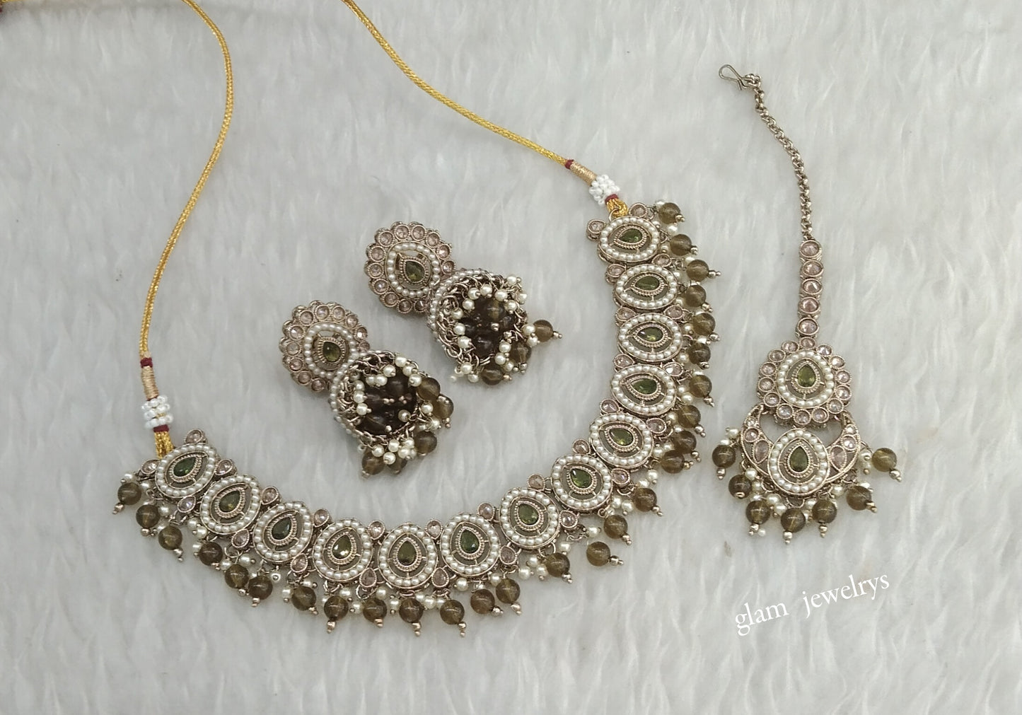 Antique Mehdi Necklace Indian Jewelry Gira Set