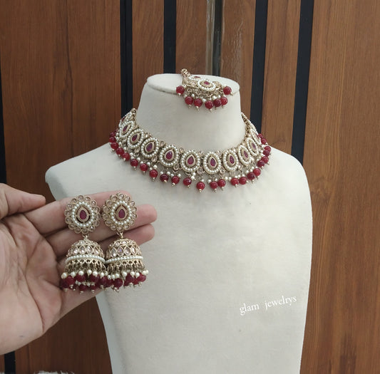 Antique Maroon Necklace Indian Jewelry Gira Set