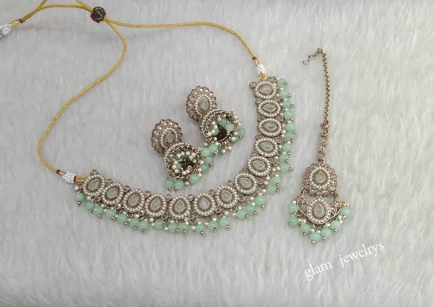 Antique Mint Necklace Indian Jewelry Gira Set
