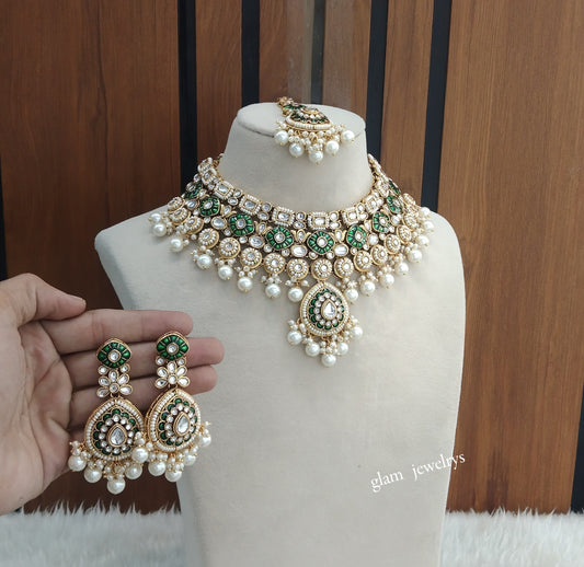 Gold White Kundan necklace Set/ kundan Indian jewellery Aira sets