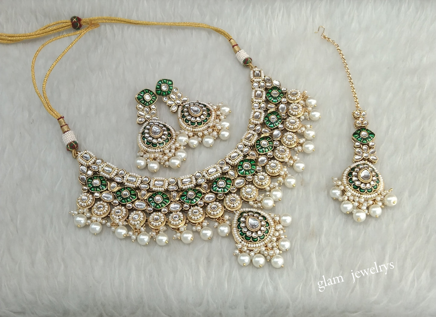 Gold White Kundan necklace Set/ kundan Indian jewellery Aira sets