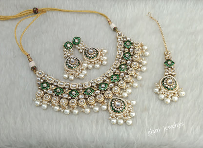 Gold White Kundan necklace Set/ kundan Indian jewellery Aira sets
