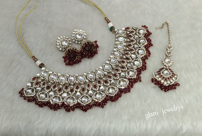Antique Maroon Necklace Indian Jewelry Param Set