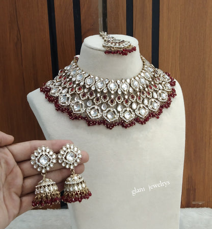 Antique Maroon Necklace Indian Jewelry Param Set