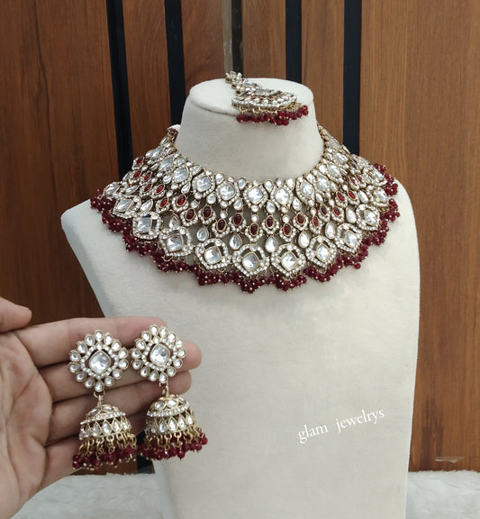 Antique Maroon Necklace Indian Jewelry Param Set