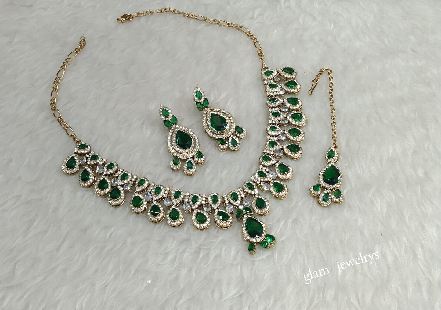 Antique Green Necklace Indian Jewelry Yara Set