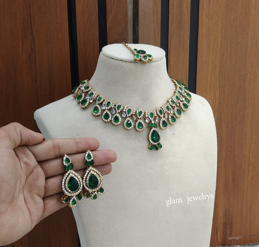 Antique Green Necklace Indian Jewelry Yara Set