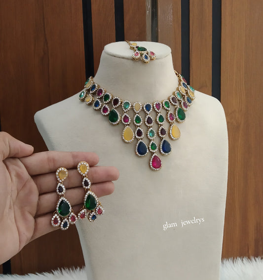 Antique Multi Color Necklace Indian Jewelry Yara Set
