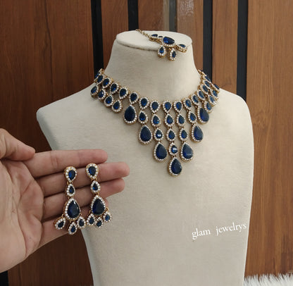 Antique Blue Necklace Indian Jewelry Yara Set