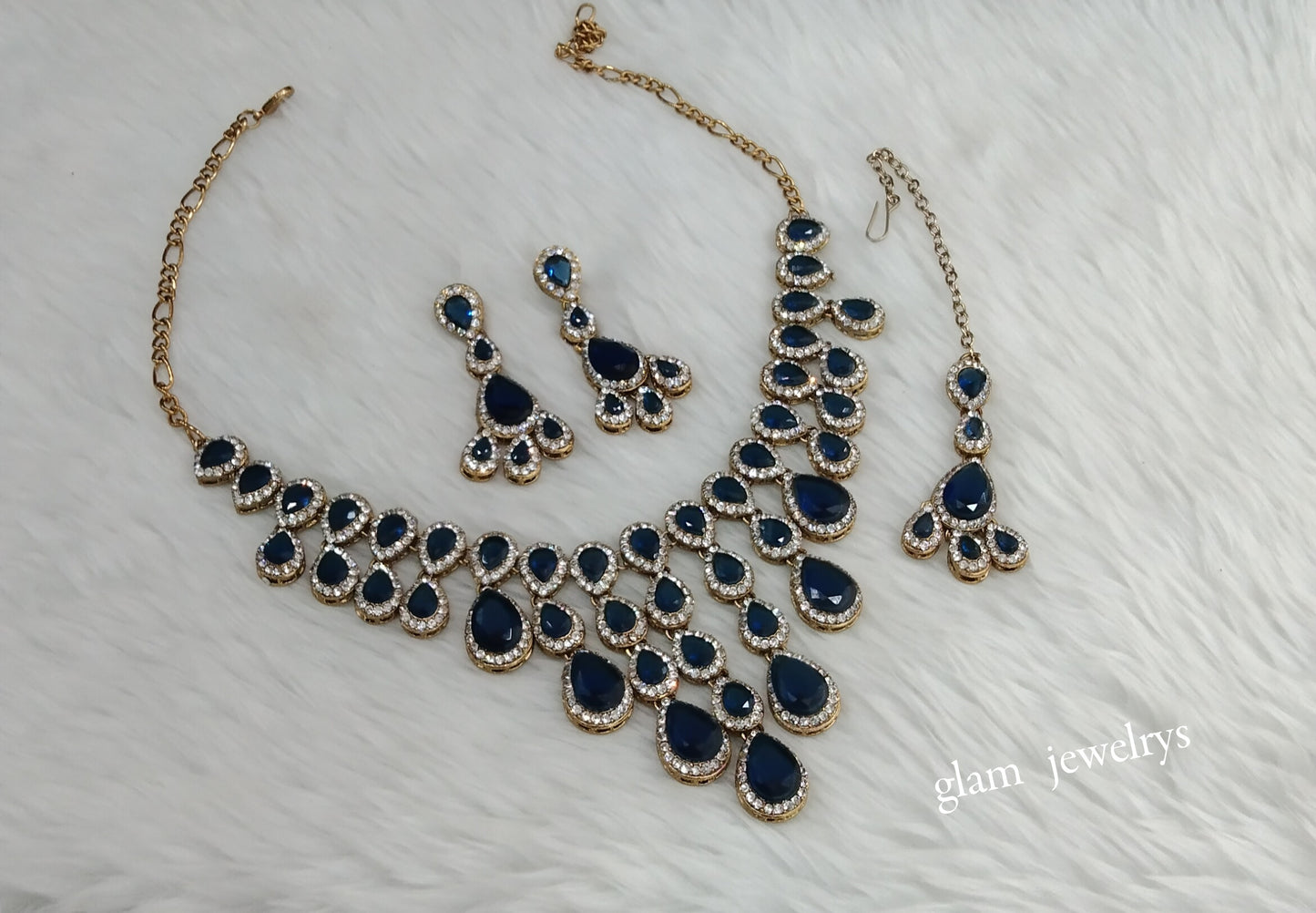 Antique Blue Necklace Indian Jewelry Yara Set