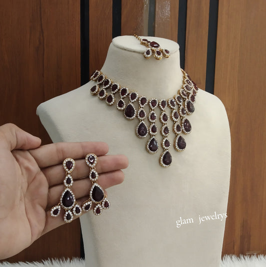 Antique Maroon Necklace Indian Jewelry Yara Set