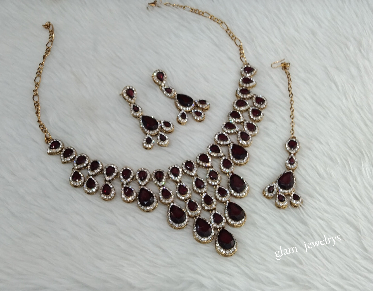 Antique Maroon Necklace Indian Jewelry Yara Set