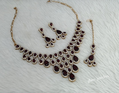 Antique Maroon Necklace Indian Jewelry Yara Set