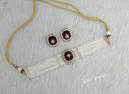 Maroon Kundan Choker Indian jewellery Eman sets
