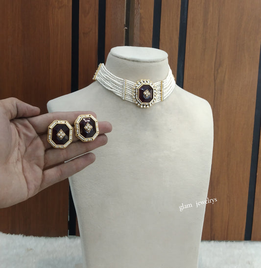 Maroon Kundan Choker Indian jewellery Eman sets