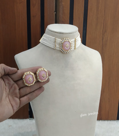 Mint Pink Kundan Choker Indian jewellery Eman sets
