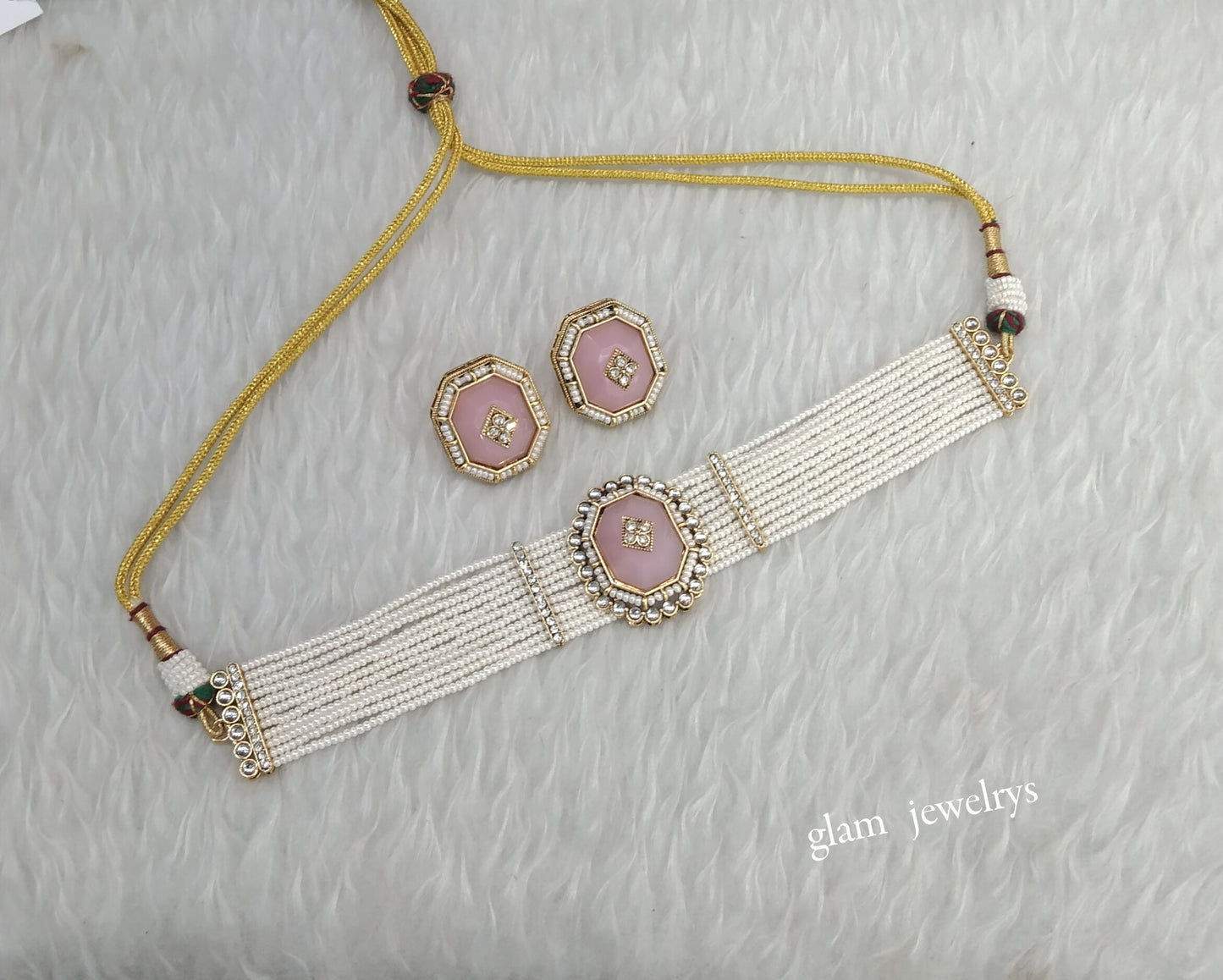 Mint Pink Kundan Choker Indian jewellery Eman sets