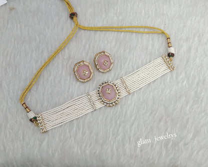 Mint Pink Kundan Choker Indian jewellery Eman sets