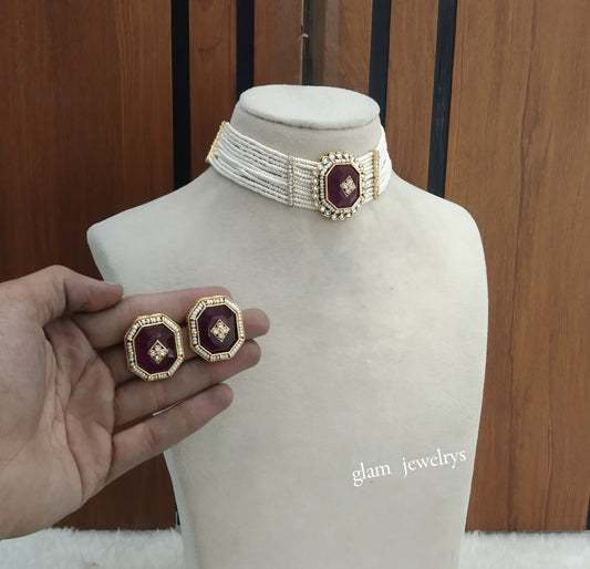 Purple Kundan Choker Indian jewellery Eman sets