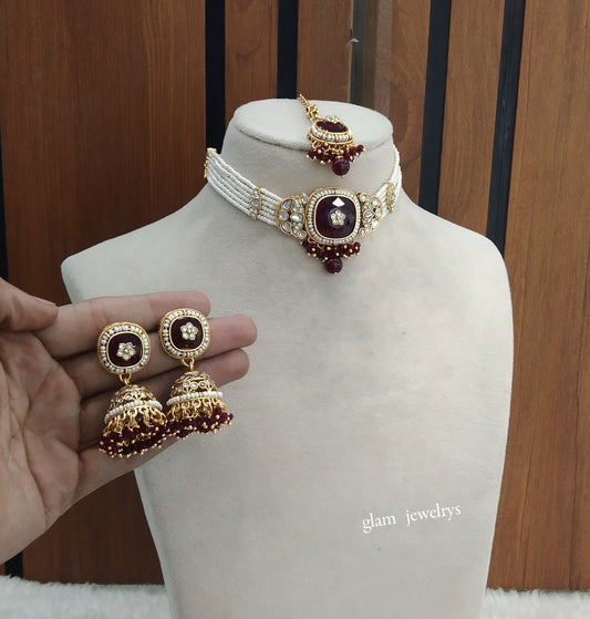 Maroon Kundan Choker Indian jewellery Asma  sets
