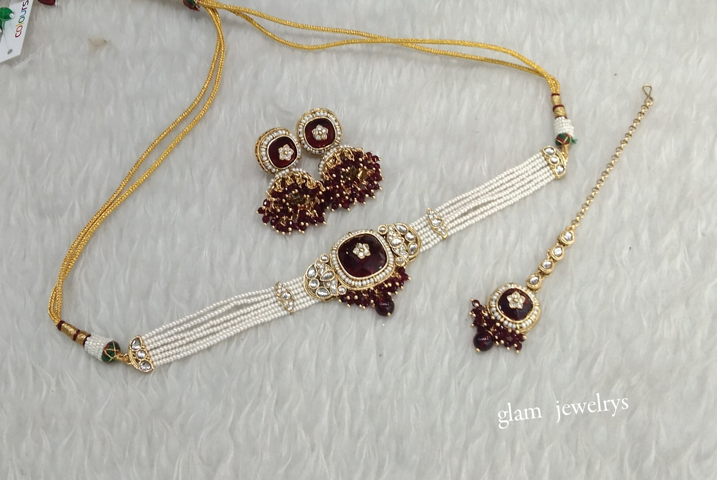 Maroon Kundan Choker Indian jewellery Asma  sets