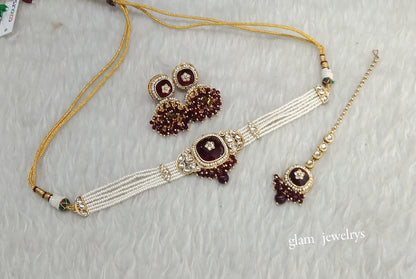 Maroon Kundan Choker Indian jewellery Asma  sets