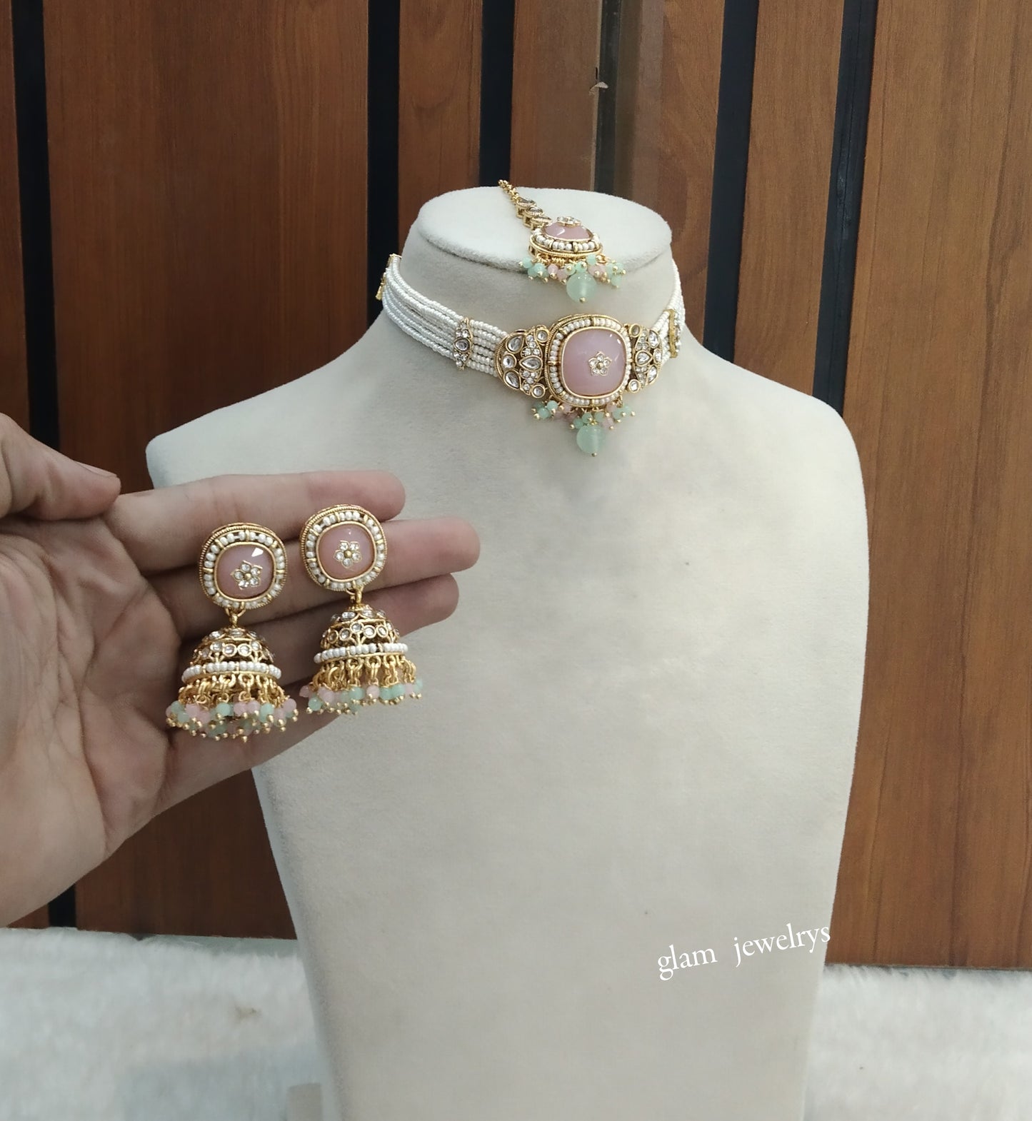 Mint Pink Kundan Choker Indian jewellery Asma  sets