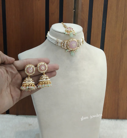 Mint Pink Kundan Choker Indian jewellery Asma  sets