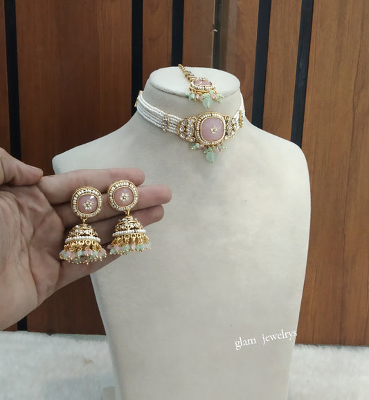 Mint Pink Kundan Choker Indian jewellery Asma  sets